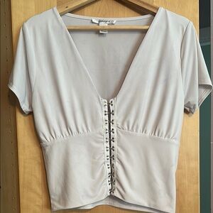 Revamped Cream Crop Blouse with Short Sleeves